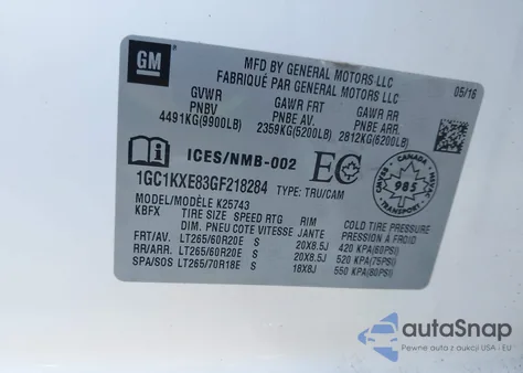 2016 Chevrolet Silverado 2500Hd High Country из США, поврежденный, VIN 1GC1KXE83GF218284